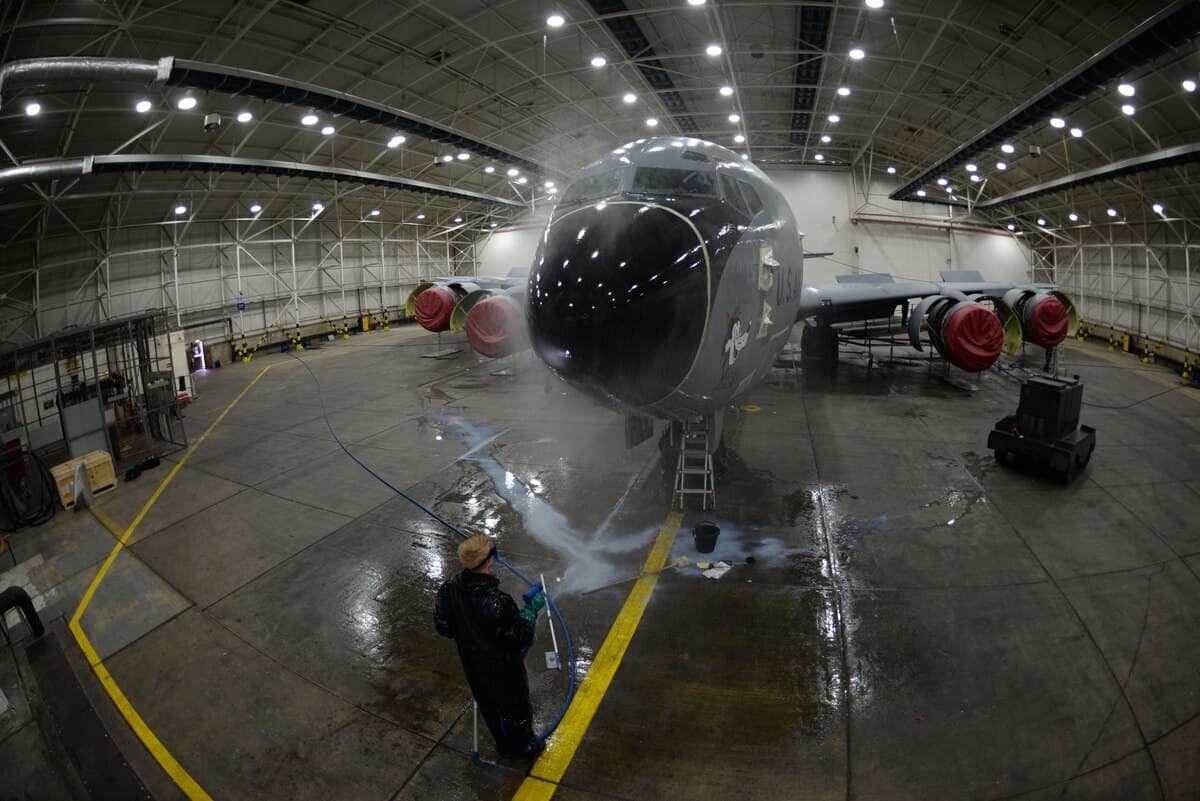 RAF Mildenhall aircraft wash operations